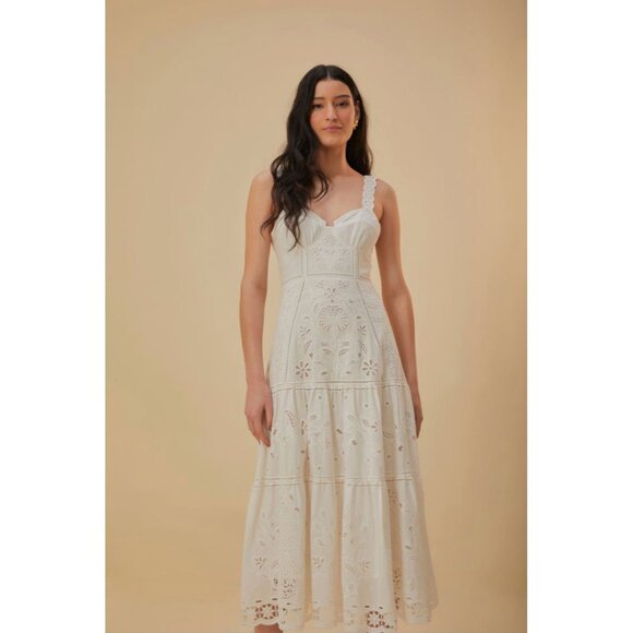 FARM Rio Midi Dress XL White Richelieu Broderie Anglaise Sundress Bustier Corset - Picture 3 of 16